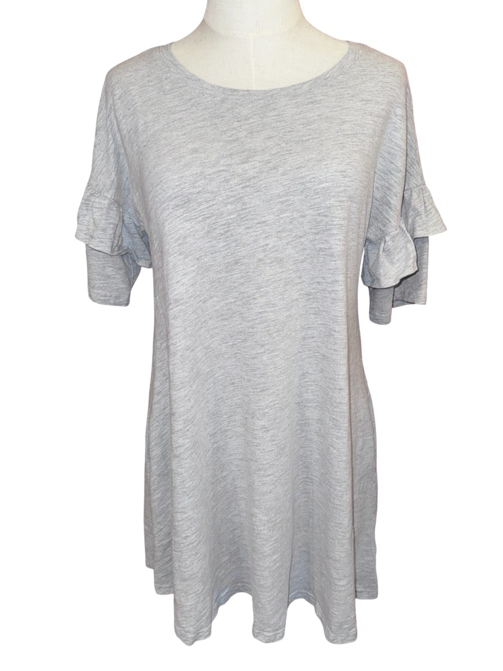 Very J Marled Gray Ruffle Sleeved Tee Shirt Dress Size M